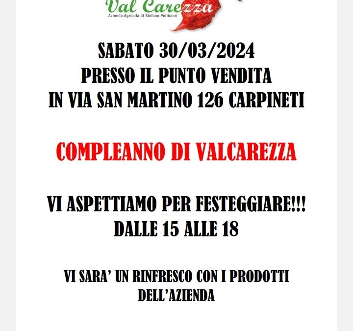 PRIMO COMPLEANNO VALCAREZZA